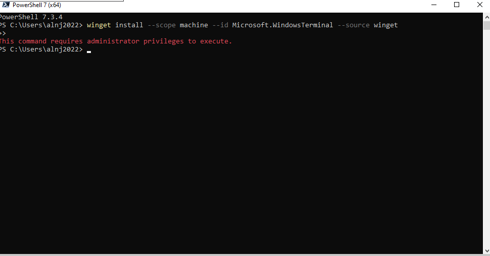 Error Message in installing Windows Terminal